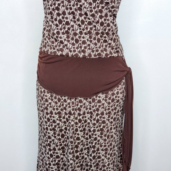 Vintage Y2K Max Studio Brown White Lettuce Trim Sleeveless Dress Size XS - Picture 3 of 14